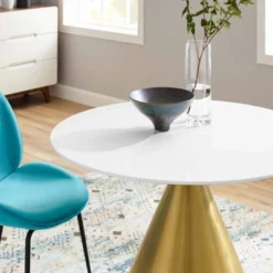 40" Tupelo Round Wood Dining Table Gold White - Modway -HOMCOM Sales Store GUEST 015368b5 5c37 425e 9b3b a58ee700b34f