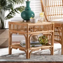 Rose Rattan End Table Natural/Brown - Bali & Pari