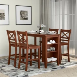 Costway Counter Height Pub Table Bar Table W/ Rubber Wood Legs & Storage Shelves -HOMCOM Sales Store GUEST 04c8d51f 5876 49f5 8098 205130cd21be