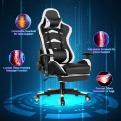 Costway Gaming Desk&Massage Gaming Chair Set W/ Footrest Monitor Shelf Power Strip White -HOMCOM Sales Store GUEST 0654cbd6 e3c9 4f0f 92fd bf6b90757b94