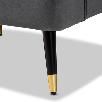 Ellard Velvet Fabric Upholstered Two-Tone Wood Accent Chair Gray/Dark Brown - Baxton Studio 9 Ellard Velvet Fabric Upholstered Two-Tone Wood Accent Chair Gray/Dark Brown - Baxton Studio - Image 7