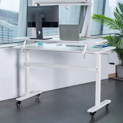 Tranzendesk Standing Desk With Clamp-On Shelf - 55" Sit To Stand Workstation With 55” Monitor Stand - White - Stand Steady 5 Tranzendesk Standing Desk With Clamp-On Shelf - 55" Sit To Stand Workstation With 55” Monitor Stand - White - Stand Steady - Image 3