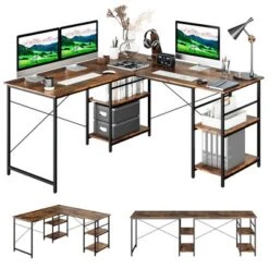 Costway 95'' Convertible L-shaped Corner Computer Desk 2-Person Long Desk Shelves Rustic/Black/Grey/Natural -HOMCOM Sales Store GUEST 0ace7080 a7df 49f7 b7e9 f5292d7d86ed