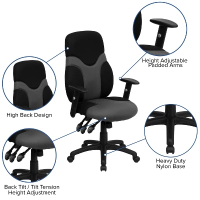 Emma And Oliver High Back Ergonomic Black/Gray Mesh Swivel Task Office Chair W/ Adjustable Arms 4 Emma And Oliver High Back Ergonomic Black/Gray Mesh Swivel Task Office Chair W/ Adjustable Arms - Image 2