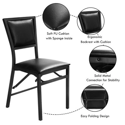 Costway Set Of 2 Metal Folding Chair Dining Chairs Home Restaurant Furniture Portable Black 7 Costway Set Of 2 Metal Folding Chair Dining Chairs Home Restaurant Furniture Portable Black - Image 5