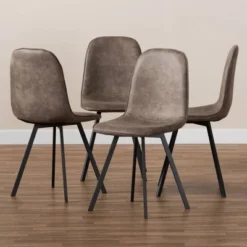 Set Of 4 Filicia Imitation Leather Upholstered Metal Dining Chairs Gray/Brown - Baxton Studio -HOMCOM Sales Store GUEST 0c91718f 53ae 4610 be66 ada53192d372