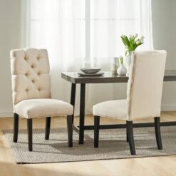 Set Of 2 Berlin Tufted Fabric Dining Chair Natural - Christopher Knight Home -HOMCOM Sales Store GUEST 0db9eb6c 7150 47dd bf2c e19d7c29ce65