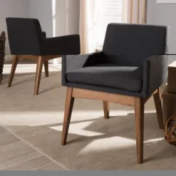 Set Of 2 Nexus Mid Century Modern Walnut Wood Fabric Upholstered Dining Armchair - Baxton Studio -HOMCOM Sales Store GUEST 0dd4e27f 1ba7 48de 878b 32c54c4595ea