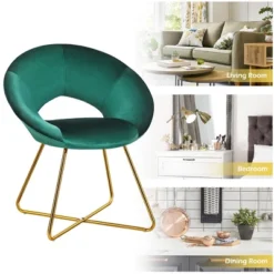 Costway Modern Velvet Accent Chair Upholstered Vanity Chair W/Golden Metal Leg PinkDark GreenGrey -HOMCOM Sales Store GUEST 163201e1 c4f5 4e00 914e 25fe2a71e6eb