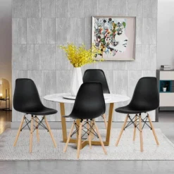 Costway Set Of 4 Modern Dining Side Chair Armless Home Office W/ Wood Legs White/Black/Blue -HOMCOM Sales Store GUEST 183ff224 25f2 4c67 aed1 006d3ea7b633