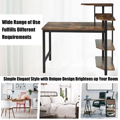Costway Computer Desk Writing Study Table With Storage Shelves Home Office Rustic Brown 7 Costway Computer Desk Writing Study Table With Storage Shelves Home Office Rustic Brown - Image 5
