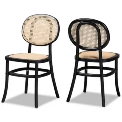 2pc Garold Woven Rattan And Wood Cane Dining Chair Set - Baxton Studio -HOMCOM Sales Store GUEST 1d240be7 e680 44f8 9e64 36e082549c15