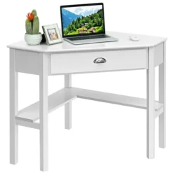 Costway Triangle Computer Desk Corner Office Desk Laptop Table W/ Drawer Shelves Rustic White -HOMCOM Sales Store GUEST 1d3dfb60 8016 4bff 9600 868a1f6fed24