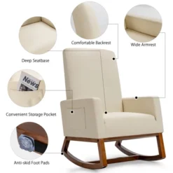 Costway Mid Century Retro Fabric Upholstered Rocking Chair Modern Armchair Beige 17 Costway Mid Century Retro Fabric Upholstered Rocking Chair Modern Armchair Beige -HOMCOM Sales Store GUEST 20bb8535 974d 4764 853d 56810fd65bae