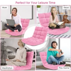Costway Adjustable 14-Position Floor Chair Folding Lazy Gaming Sofa Chair Cushioned-Pink -HOMCOM Sales Store GUEST 20e85e46 e009 478c b863 f653a4e8c5c5