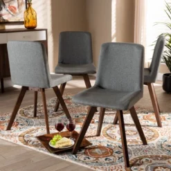 Set Of 4 Pernille Fabric Upholstered Walnut Finished Dining Chairs Gray/Walnut - Baxton Studio -HOMCOM Sales Store GUEST 241dbba0 ab8e 4bc5 950b 9813e998db5b