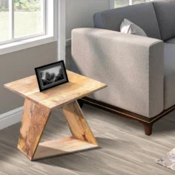Square Top End Table With Illusion Wooden Frame Oak Brown - The Urban Port -HOMCOM Sales Store GUEST 24d7553d 88b9 4409 bc6a f629e2bab881