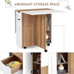 JOMEED Folding Drop Leaf Dining Kitchen Space Saving Table With Hidden Drawer, 6 Lockable Wheels And 2-Layer Storage Shelf -HOMCOM Sales Store GUEST 2ef9a220 8ec0 4ebd ac1e dee6916b6b2c