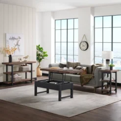 4pc 42" Pomona Living Room Set With Lift Top Coffee Table, Console Table And Two End Tables Rustic Natural - Bolton Furniture