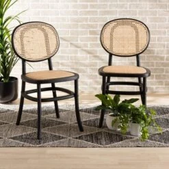 2pc Garold Woven Rattan And Wood Cane Dining Chair Set - Baxton Studio -HOMCOM Sales Store GUEST 3134c9ca 2685 4ffc af5e 3272b72e8956