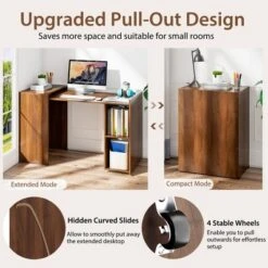 Costway Extendable Computer Desk Reversible Study Writing Desk W/ Mobile Shelves Natural/Brown -HOMCOM Sales Store GUEST 335a85a4 82f8 4df0 9864 09c972c2f9a2