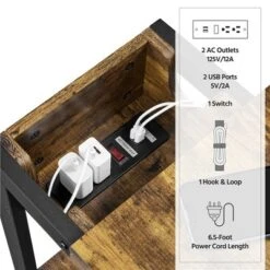 Yaheetech Narrow End Table Side Table With Charging Station -HOMCOM Sales Store GUEST 33956315 d394 45ac 9314 d26b4f80475b