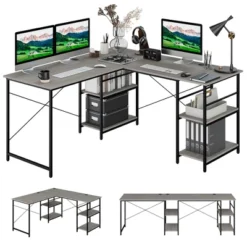Costway 95'' Convertible L-shaped Corner Computer Desk 2-Person Long Desk Shelves Rustic/Black/Grey/Natural -HOMCOM Sales Store GUEST 3482ace5 4060 47cd bc66 eb625c57b1a7