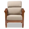 Baxton Studio Larissa Modern Classic Mission Style Cherry Finished Wood And Fabric High Back Cushioned Living Room Dark Beige Cherry