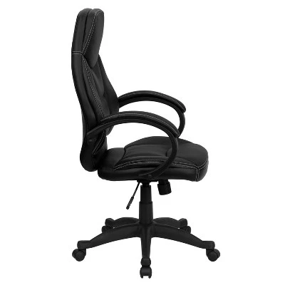 Emma And Oliver High Back Black LeatherSoft Curved Back Swivel Ergonomic Office Chair-Loop Arms 4 Emma And Oliver High Back Black LeatherSoft Curved Back Swivel Ergonomic Office Chair-Loop Arms - Image 2