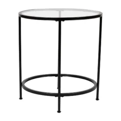Flash Furniture Astoria Collection Round End Table - Modern Clear Glass Accent Table With Matte Black Frame -HOMCOM Sales Store GUEST 383f23f3 aa89 4dfe 8817 3f808e8c55c0