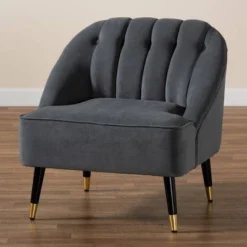 Ellard Velvet Fabric Upholstered Two-Tone Wood Accent Chair Gray/Dark Brown - Baxton Studio 22 Ellard Velvet Fabric Upholstered Two-Tone Wood Accent Chair Gray/Dark Brown - Baxton Studio -HOMCOM Sales Store GUEST 39c11d4e 1532 409d 9755 f58371d3babc