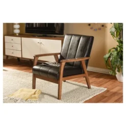 Nikko Mid - Century Modern Scandinavian Style Faux Leather Wooden Lounge Chair - Dark Brown - Baxton Studio -HOMCOM Sales Store GUEST 3a0a1a7e 3eb1 43f6 9bc8 8dcce6560500
