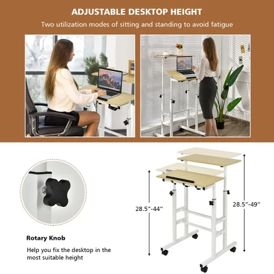 Costway Mobile Standing Desk Rolling Adjustable Laptop Cart Home Office WalnutNatural 8 Costway Mobile Standing Desk Rolling Adjustable Laptop Cart Home Office WalnutNatural - Image 6