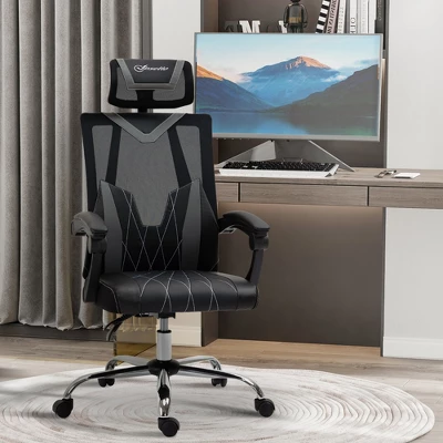 Vinsetto Office Chair Ergonomic Desk Chair With Rotate Headrest, Lumbar Support & Adjustable Height, 360° Swivel Computer Chair 4 Vinsetto Office Chair Ergonomic Desk Chair With Rotate Headrest, Lumbar Support & Adjustable Height, 360° Swivel Computer Chair - Image 2