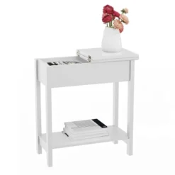 Hastings Home Narrow Flip Top End Table – White