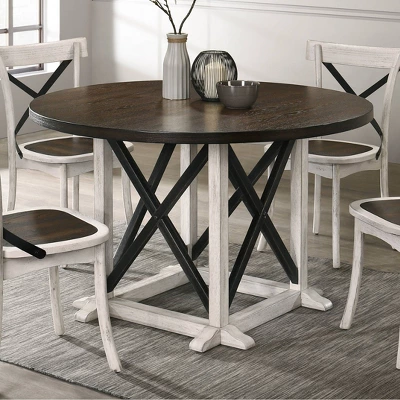 47" Piker Round Wood Dining Table Dark Walnut/Antique White - HOMES: Inside + Out 3 47" Piker Round Wood Dining Table Dark Walnut/Antique White - HOMES: Inside + Out