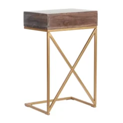 Bucyrus Rustic Glam Handcrafted Acacia Wood C Shaped Side Table Dark Brown/Gold - Christopher Knight Home -HOMCOM Sales Store GUEST 4028a3c5 68c9 4450 821f ee1f6f659379