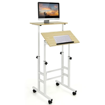 Costway Mobile Standing Desk Rolling Adjustable Laptop Cart Home Office WalnutNatural 12 Costway Mobile Standing Desk Rolling Adjustable Laptop Cart Home Office WalnutNatural - Image 10