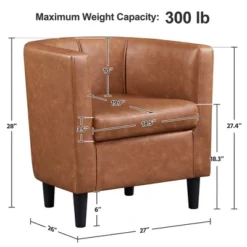 Yaheetech Faux Leather Upholstered Accent Chair Barrel Chairs Brown -HOMCOM Sales Store GUEST 465b35e3 10f2 4b2d ab16 ceee9b4aa683