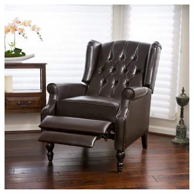 Walter Brown Bonded Leather Recliner Club Chair - Christopher Knight Home 4 Walter Brown Bonded Leather Recliner Club Chair - Christopher Knight Home - Image 2