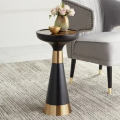 Studio 55D Modern Glam Luxe Metal Round Accent Side End Table 13" Wide Black Gold For Living Room Home House Entryway Balcony