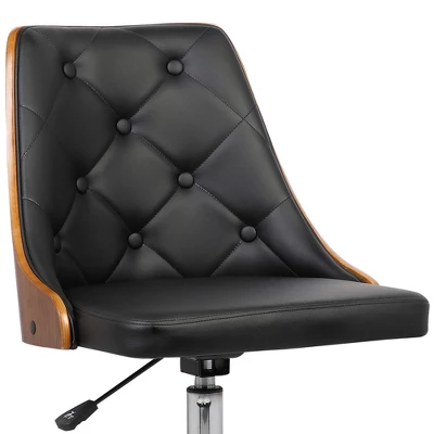 Diamond Mid-Century Office Chair In Chrome Finish With Tufted Black Faux Leather And Walnut Veneer Back - Armen Living 7 Diamond Mid-Century Office Chair In Chrome Finish With Tufted Black Faux Leather And Walnut Veneer Back - Armen Living - Image 5
