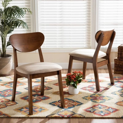 2pc Damara Fabric Upholstered And Wood Dining Chair Set - Baxton Studio 7 2pc Damara Fabric Upholstered And Wood Dining Chair Set - Baxton Studio - Image 5