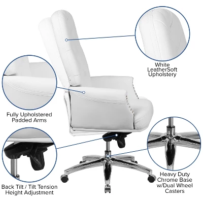 Flash Furniture High Back Traditional Tufted White LeatherSoft Multifunction Executive Swivel Ergonomic Office Chair With Arms 4 Flash Furniture High Back Traditional Tufted White LeatherSoft Multifunction Executive Swivel Ergonomic Office Chair With Arms - Image 2