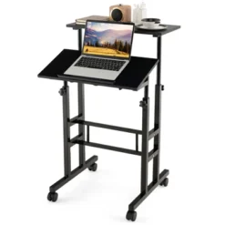 Costway Mobile Standing Desk Rolling Adjustable Laptop Cart Home Office WalnutNatural 25 Costway Mobile Standing Desk Rolling Adjustable Laptop Cart Home Office WalnutNatural -HOMCOM Sales Store GUEST 5738fc8d a791 4d57 9eef 074f7aeecce7