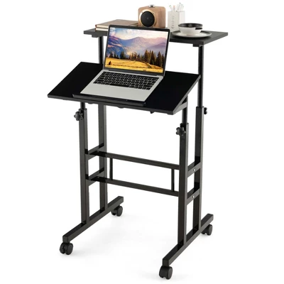 Costway Mobile Standing Desk Rolling Adjustable Laptop Cart Home Office WalnutNatural 14 Costway Mobile Standing Desk Rolling Adjustable Laptop Cart Home Office WalnutNatural - Image 12
