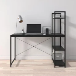 Glenwillow Home Ames Reversible Gaming Computer Desk With Adjustable Shelves, Home Office Desk, Grommet Cable Management, Leveler Feet, Easy Assembly