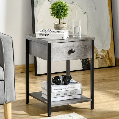 HOMCOM Industrial End Table With Storage Shelf, Accent Side Table With Drawer For Living Room, Or Bedroom 4 HOMCOM Industrial End Table With Storage Shelf, Accent Side Table With Drawer For Living Room, Or Bedroom - Image 2