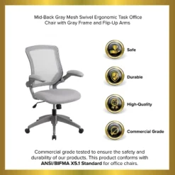 Emma And Oliver Mid-Back Gray Mesh Swivel Ergonomic Task Office Chair With Gray Frame -HOMCOM Sales Store GUEST 57f705ce 3641 4d2d a0ea 97996b4f5481