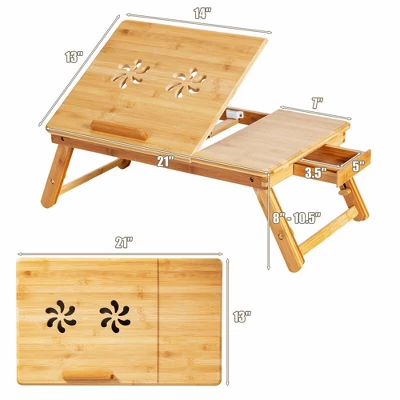 Costway Bamboo Laptop Desk Adjustable Folding Bed Tray W/Drawer Heat Dissipation 4 Costway Bamboo Laptop Desk Adjustable Folding Bed Tray W/Drawer Heat Dissipation - Image 2